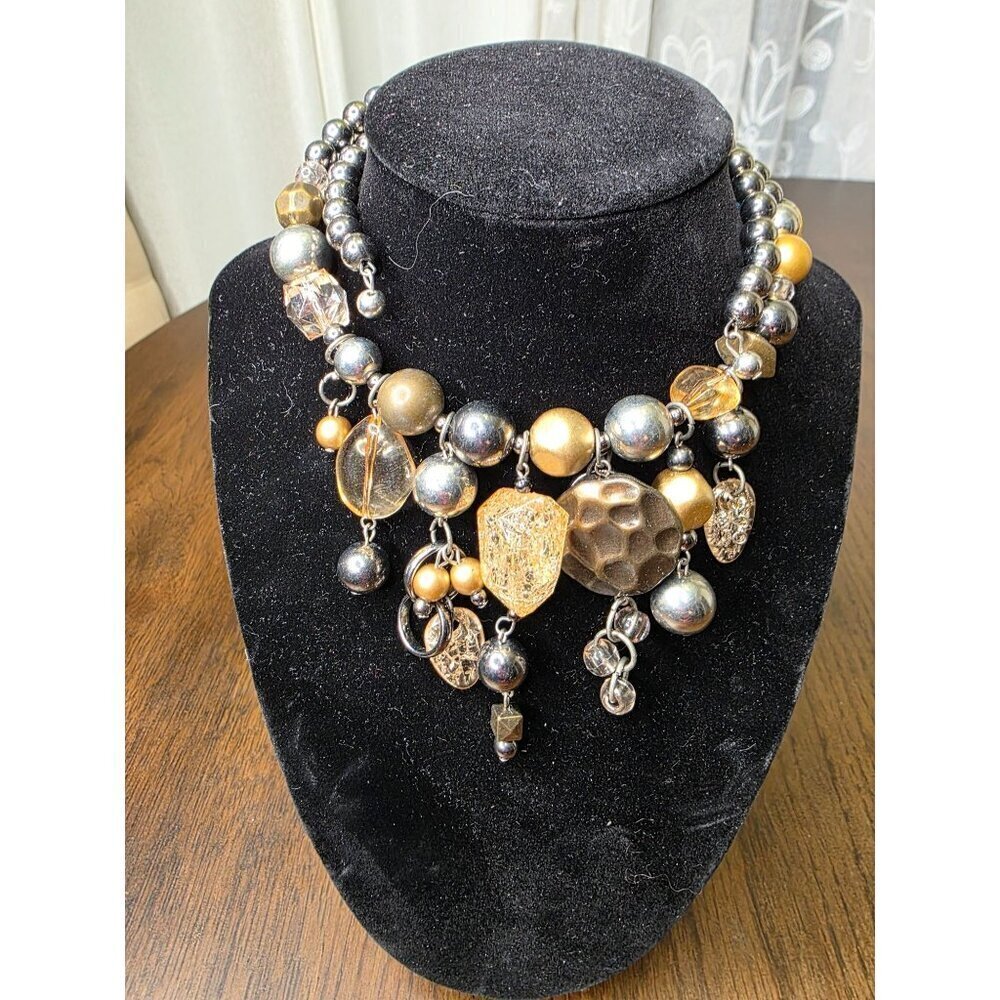 Fall colors beaded necklace Brown, amber, silver